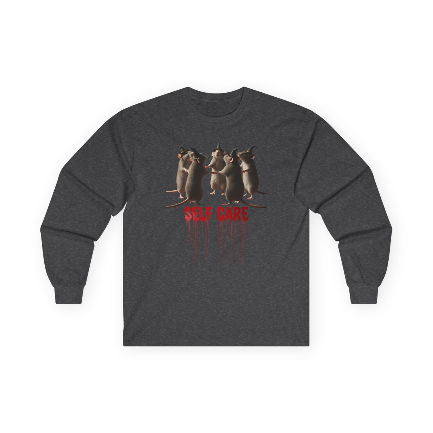 "Self Care" Witchy Rats Long Sleeve Shirt | Funny Dark Humor Tee | Goblincore Spooky Season Apparel | Ironic Rat Cult Gift