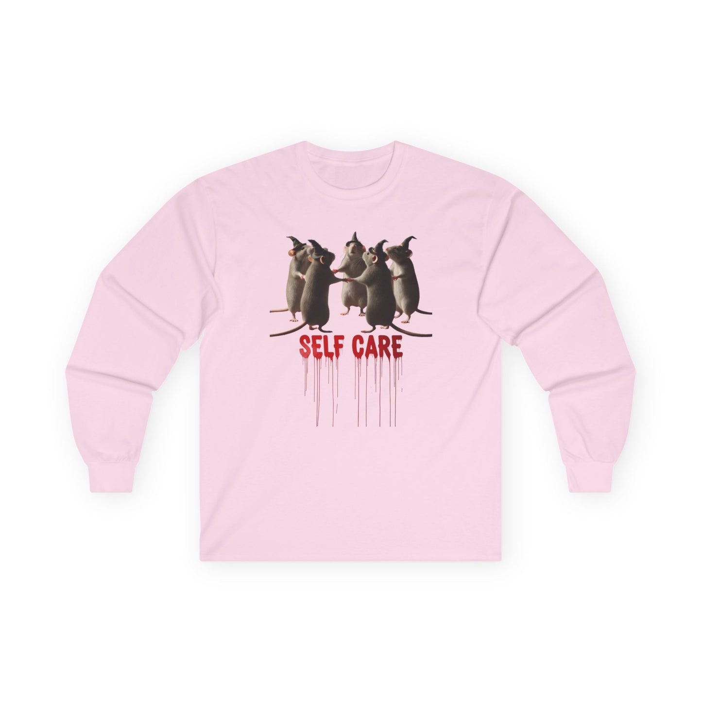 "Self Care" Witchy Rats Long Sleeve Shirt | Funny Dark Humor Tee | Goblincore Spooky Season Apparel | Ironic Rat Cult Gift