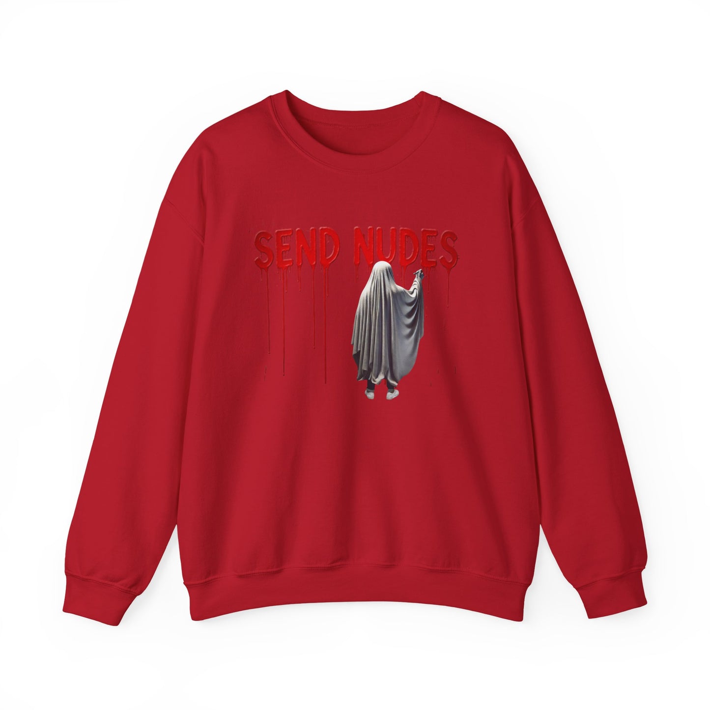 "Send Nudes" Ghost Sweatshirt | Funny Halloween Crewneck | Edgy Meme Sweater | Spooky Season Apparel