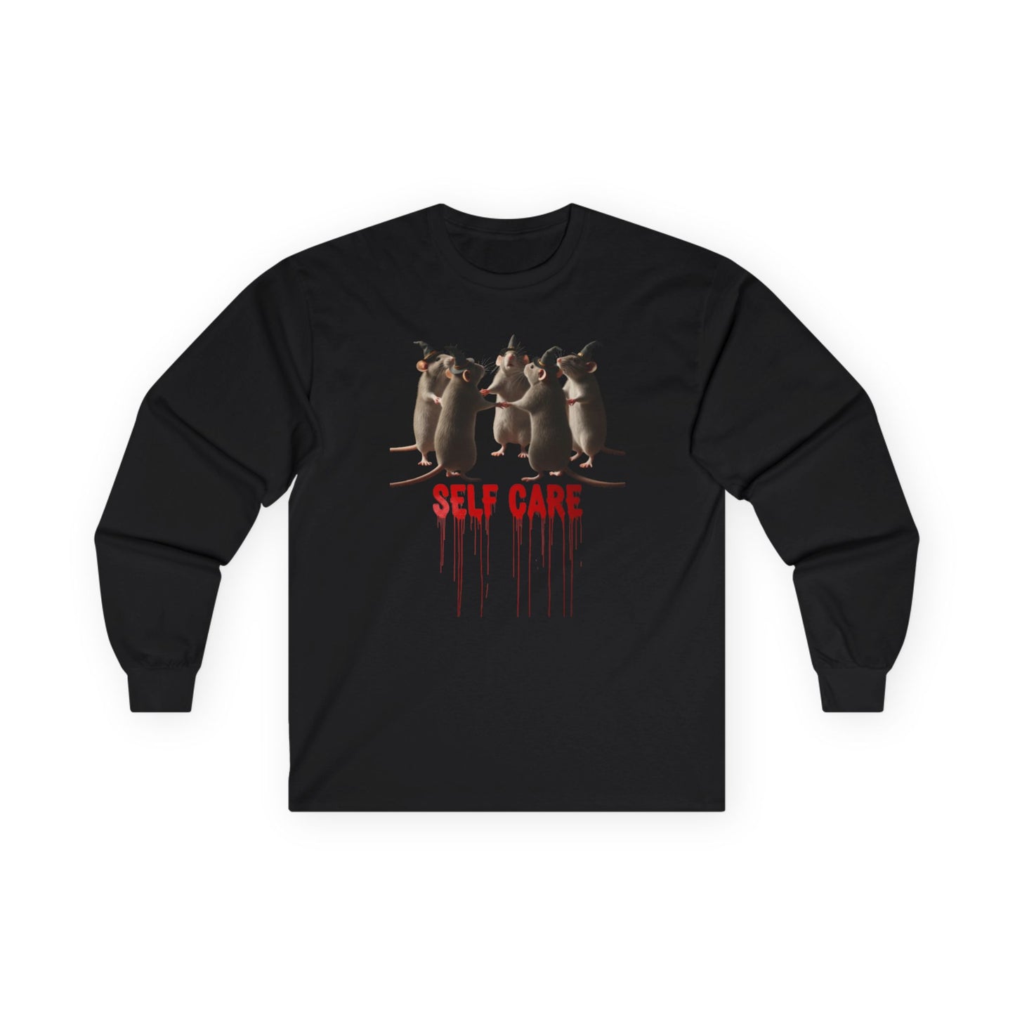 "Self Care" Witchy Rats Long Sleeve Shirt | Funny Dark Humor Tee | Goblincore Spooky Season Apparel | Ironic Rat Cult Gift