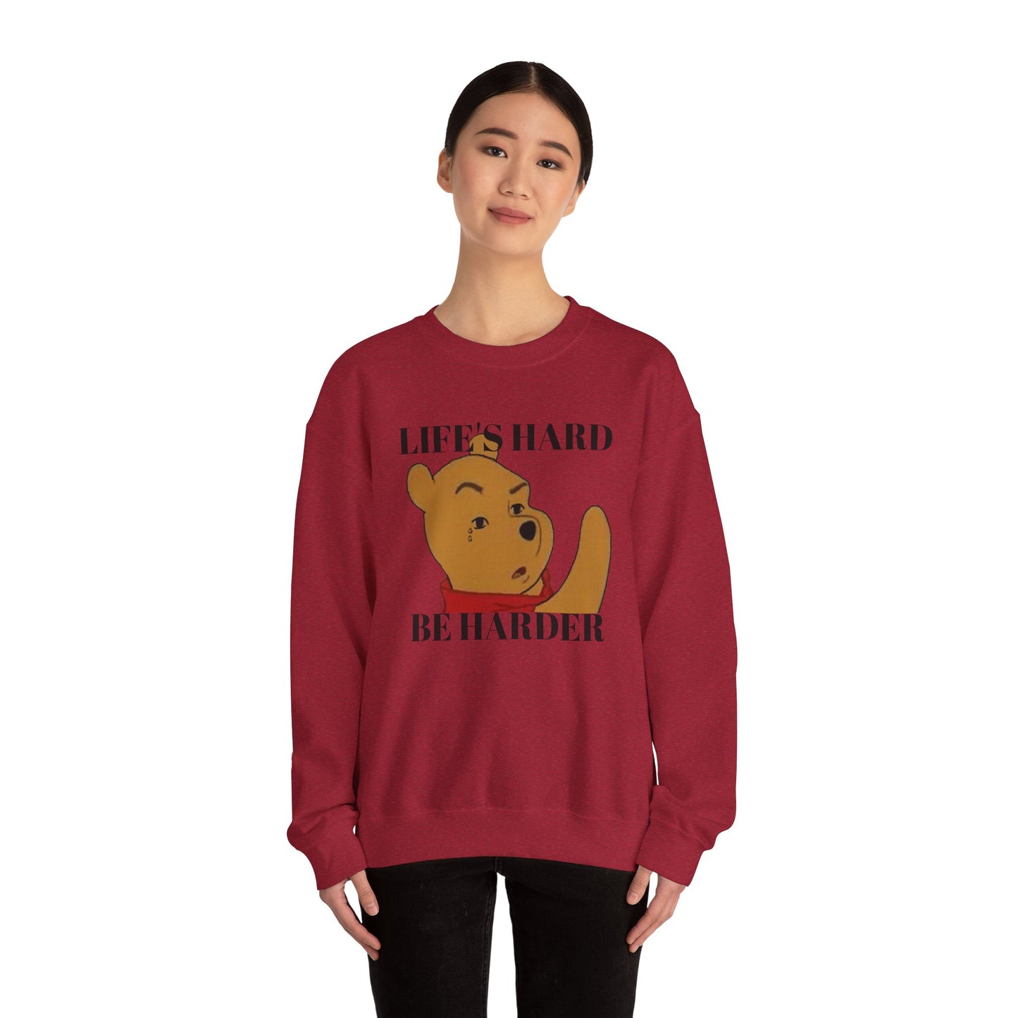 "Life's Hard, Be Harder" Pooh Sweatshirt | Motivational Winnie the Pooh Meme Crewneck | Funny Gym Sweater | Sarcastic Pooh Bear Gift