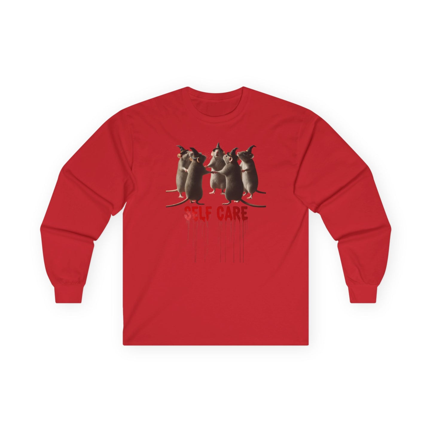 "Self Care" Witchy Rats Long Sleeve Shirt | Funny Dark Humor Tee | Goblincore Spooky Season Apparel | Ironic Rat Cult Gift