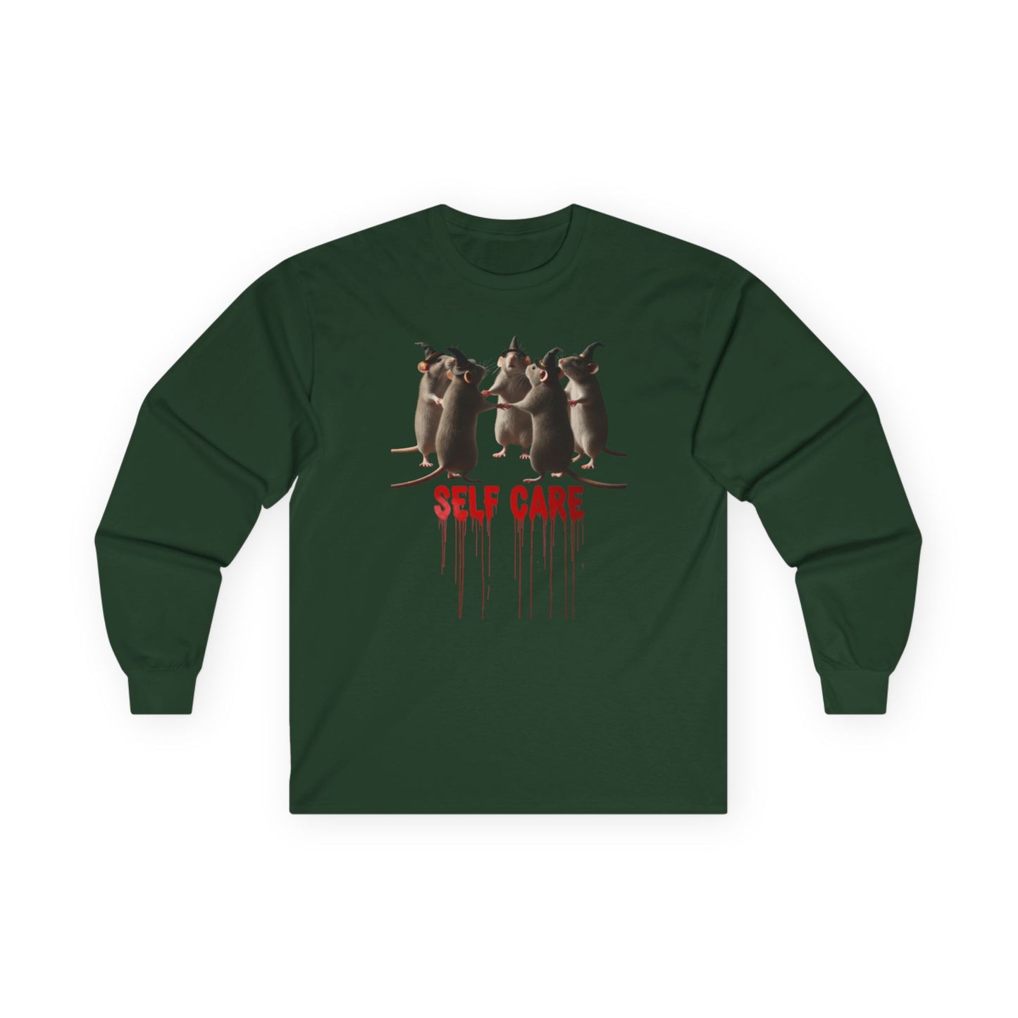 "Self Care" Witchy Rats Long Sleeve Shirt | Funny Dark Humor Tee | Goblincore Spooky Season Apparel | Ironic Rat Cult Gift
