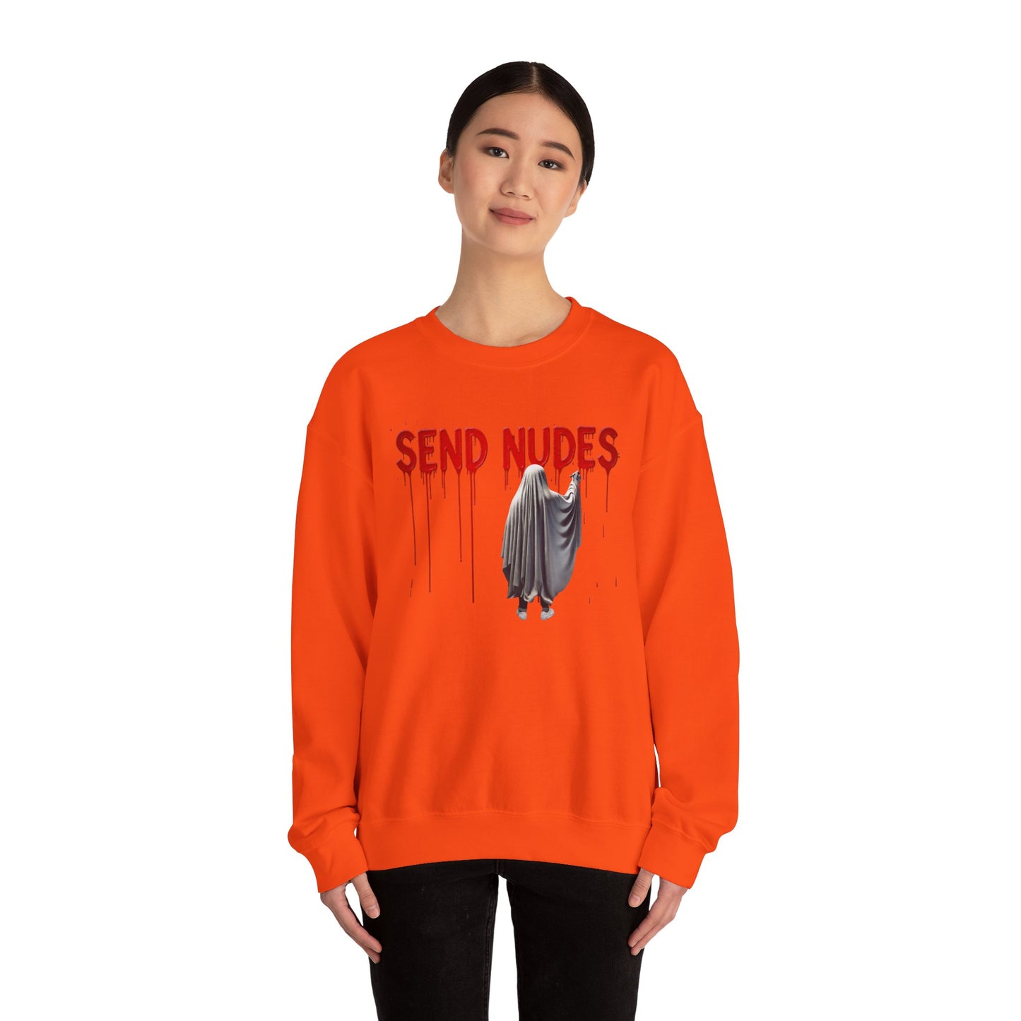 "Send Nudes" Ghost Sweatshirt | Funny Halloween Crewneck | Edgy Meme Sweater | Spooky Season Apparel