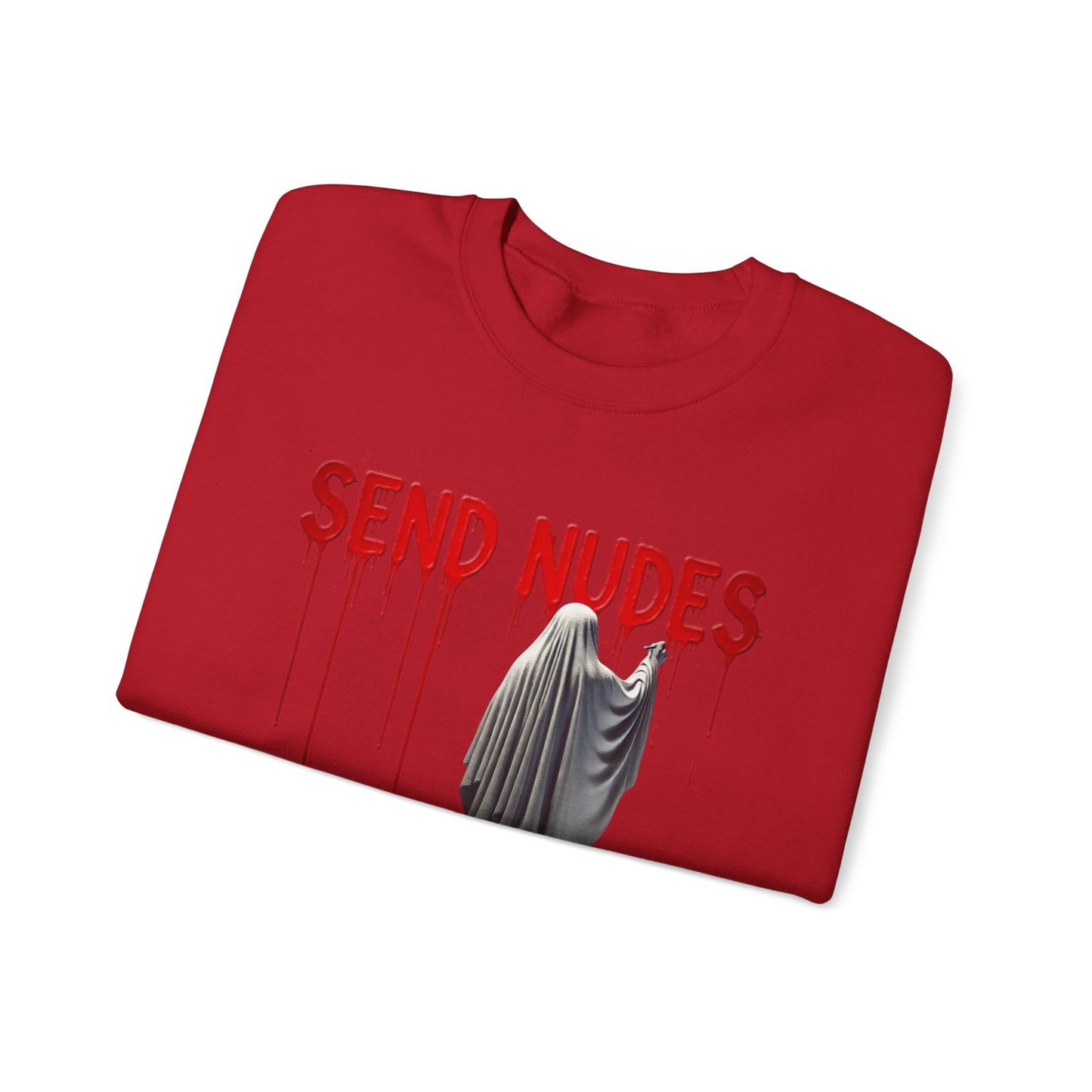 "Send Nudes" Ghost Sweatshirt | Funny Halloween Crewneck | Edgy Meme Sweater | Spooky Season Apparel