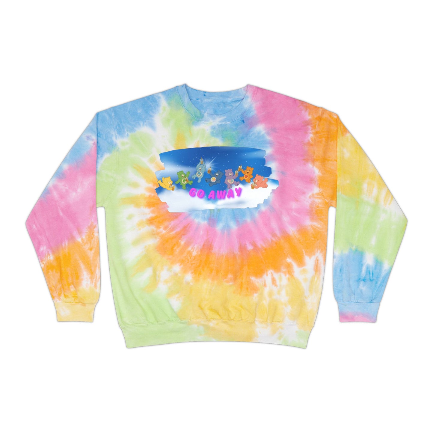 "Go Away" Care Bears Tie-Dye Sweatshirt | Sarcastic Pastel Crewneck | Cozy 90s Cartoon Sweater