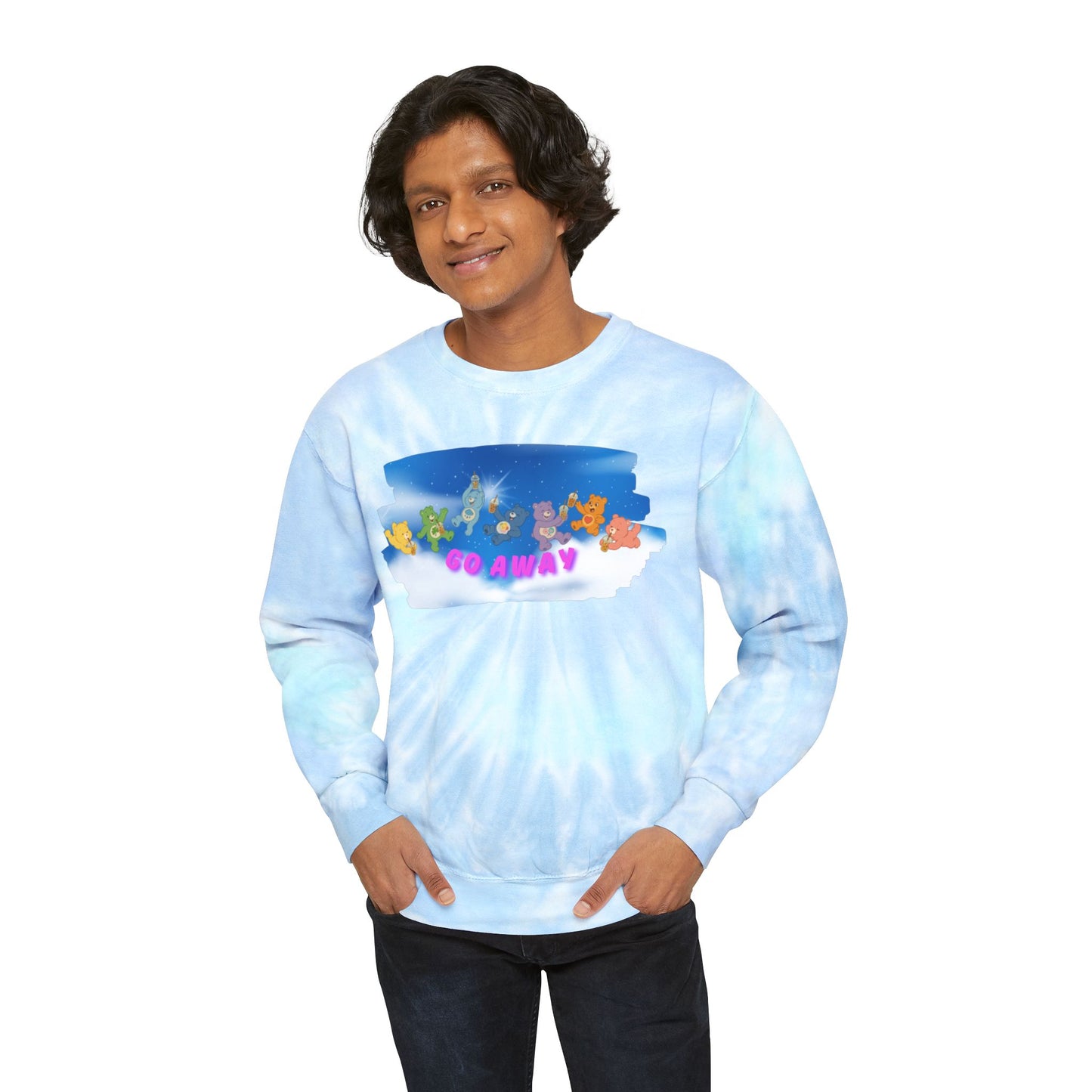 "Go Away" Care Bears Tie-Dye Sweatshirt | Sarcastic Pastel Crewneck | Cozy 90s Cartoon Sweater