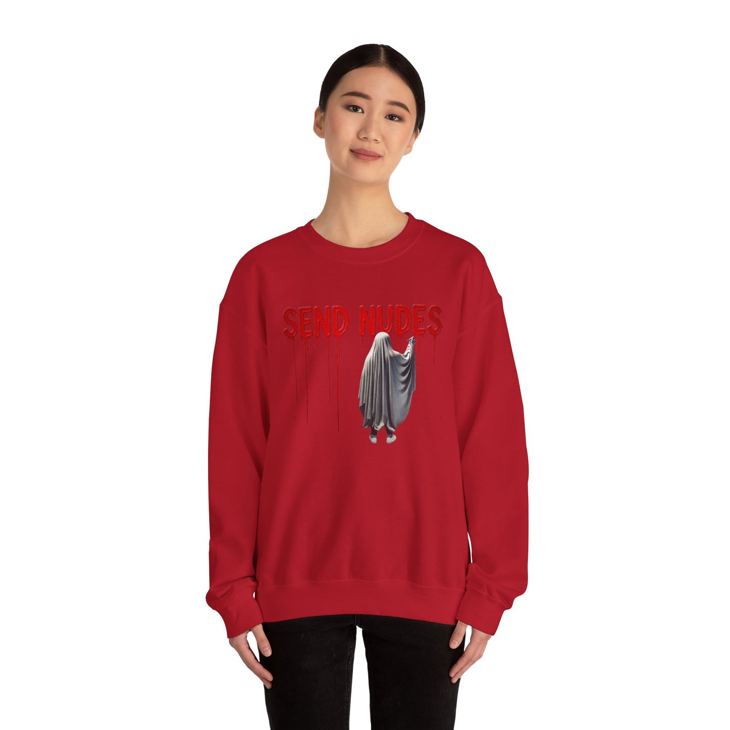 "Send Nudes" Ghost Sweatshirt | Funny Halloween Crewneck | Edgy Meme Sweater | Spooky Season Apparel