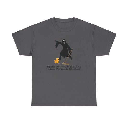 Ghostface Janitor Shirt | Master of the Custodial Arts Tee | Funny Horror Movie T-Shirt for Scream Fans, Custodian Gif