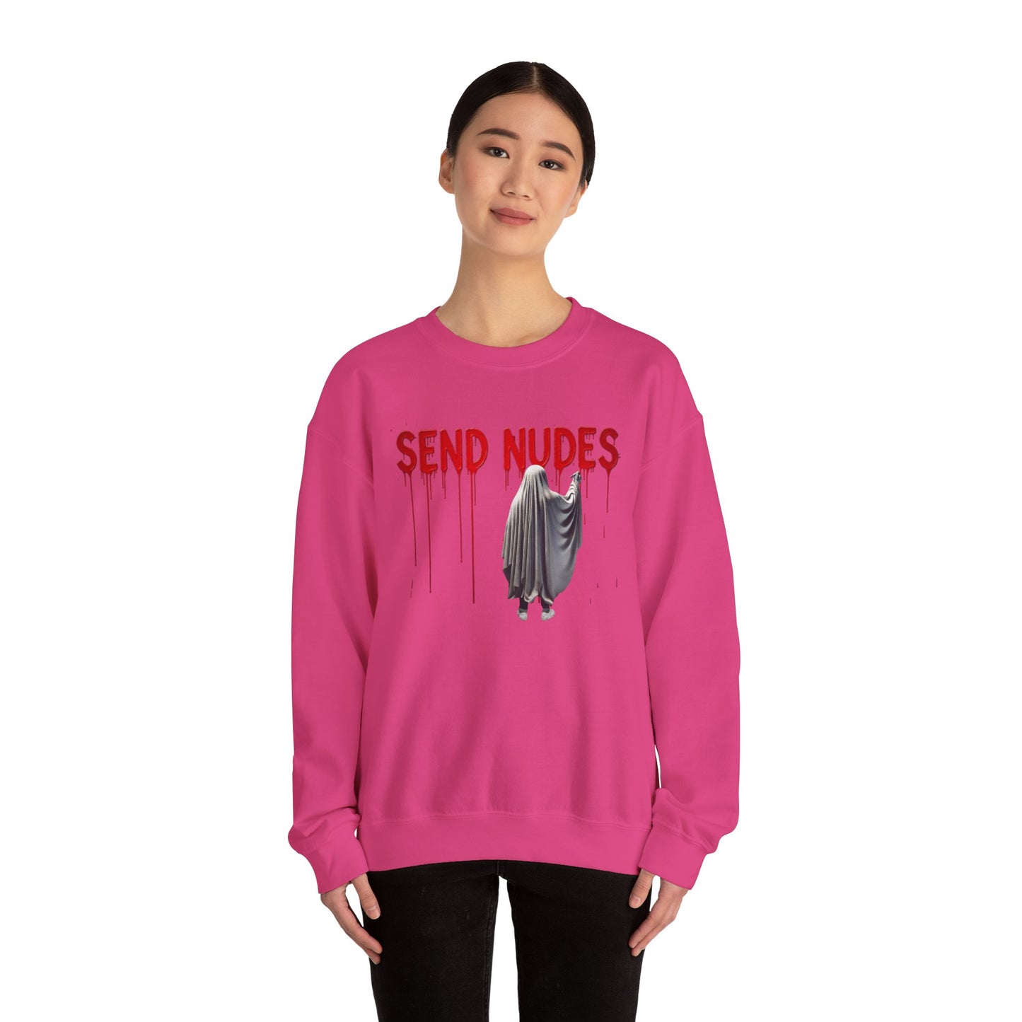 "Send Nudes" Ghost Sweatshirt | Funny Halloween Crewneck | Edgy Meme Sweater | Spooky Season Apparel