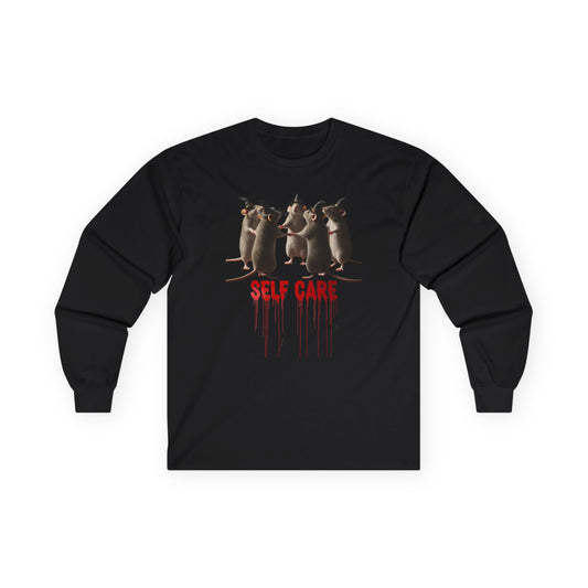 "Self Care" Witchy Rats Long Sleeve Shirt | Funny Dark Humor Tee | Goblincore Spooky Season Apparel | Ironic Rat Cult Gift