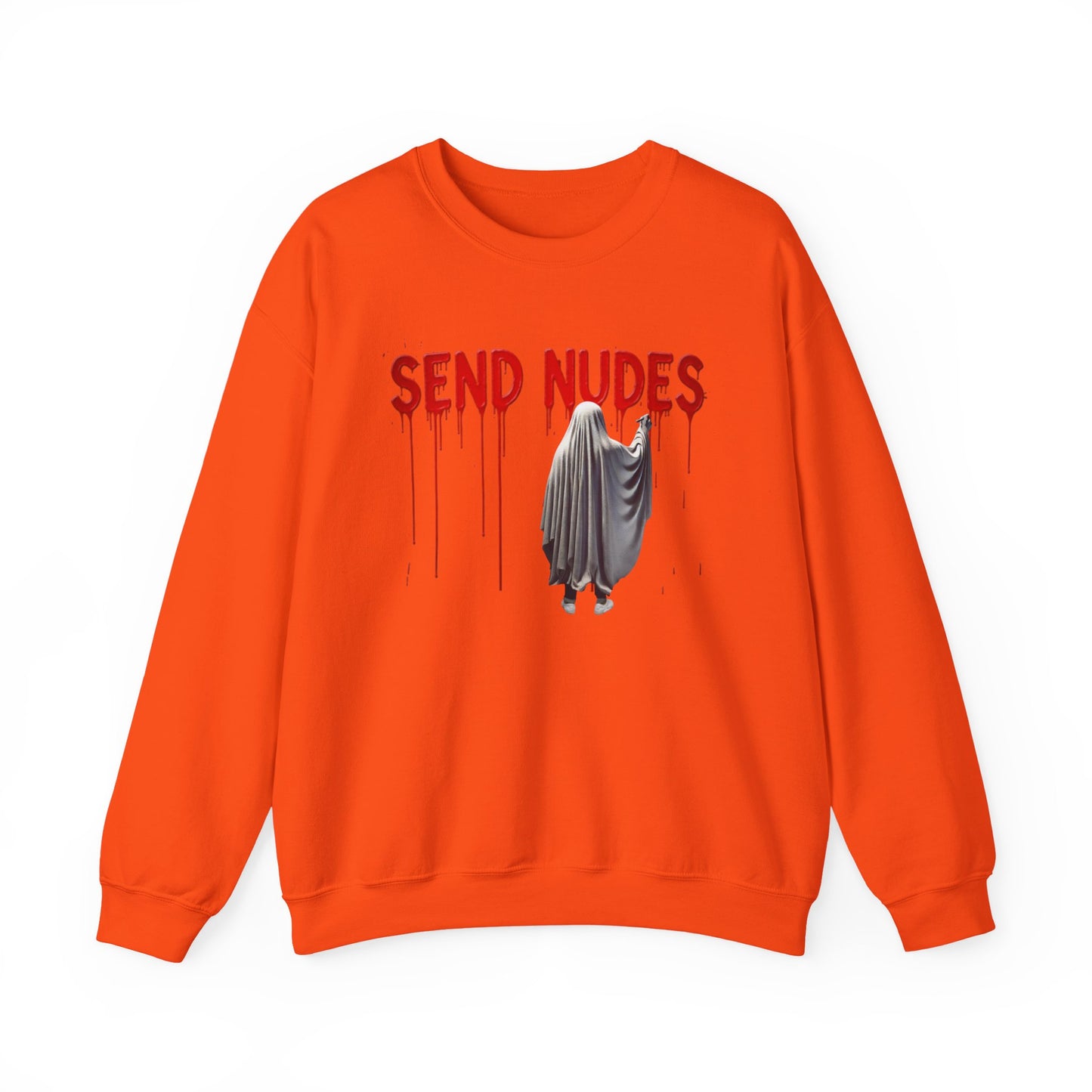 "Send Nudes" Ghost Sweatshirt | Funny Halloween Crewneck | Edgy Meme Sweater | Spooky Season Apparel