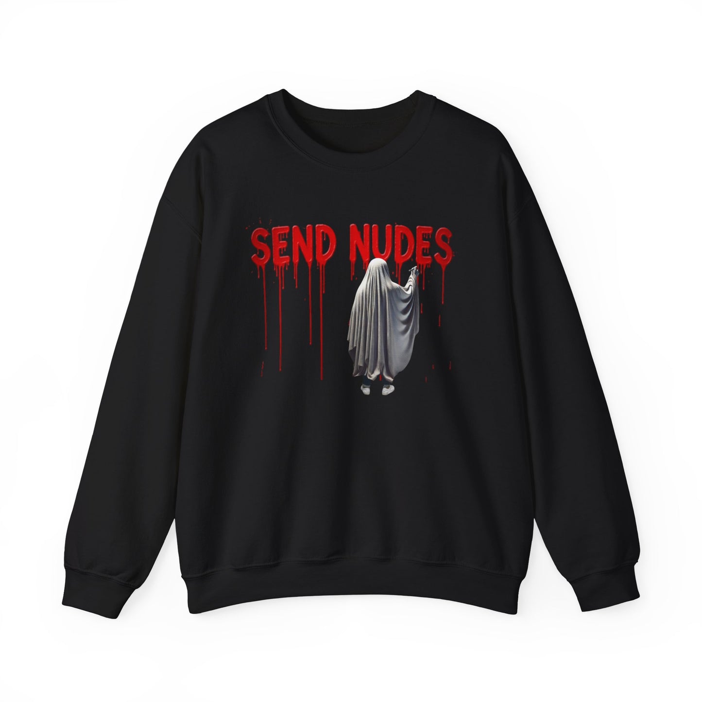 "Send Nudes" Ghost Sweatshirt | Funny Halloween Crewneck | Edgy Meme Sweater | Spooky Season Apparel