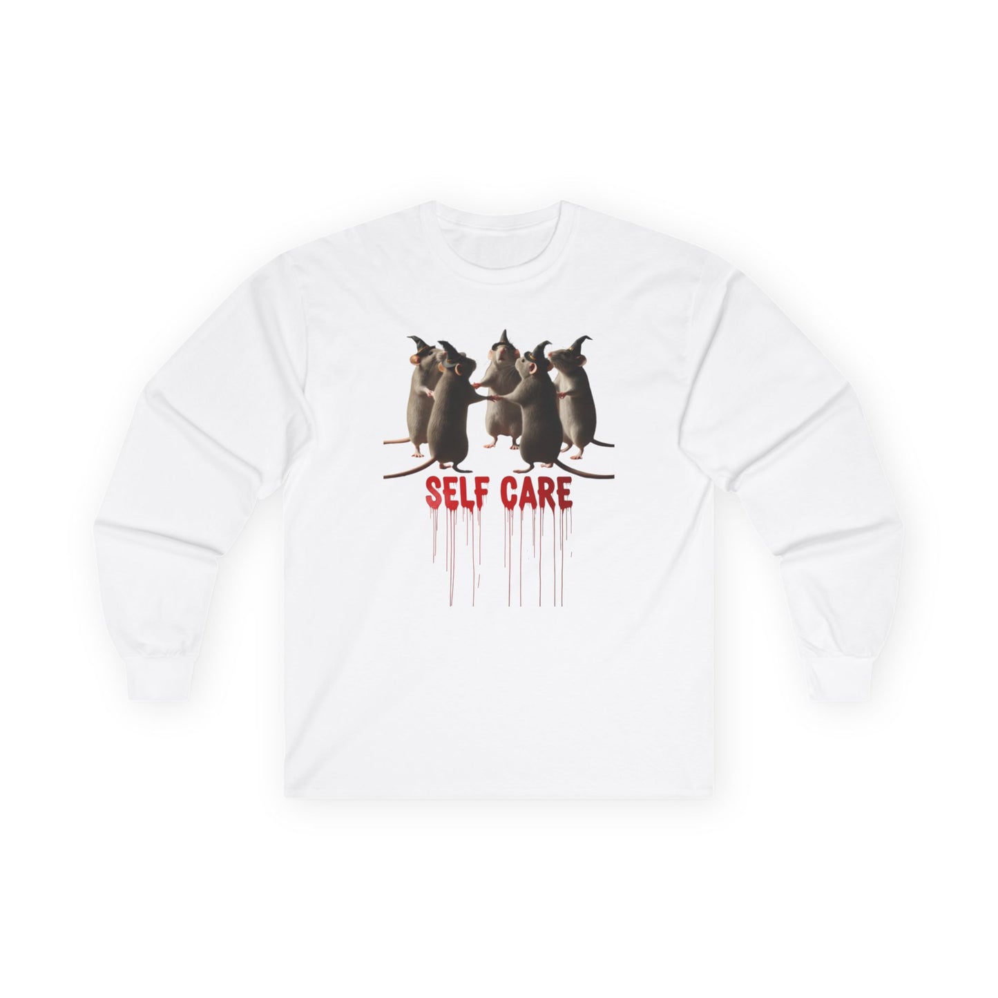 "Self Care" Witchy Rats Long Sleeve Shirt | Funny Dark Humor Tee | Goblincore Spooky Season Apparel | Ironic Rat Cult Gift