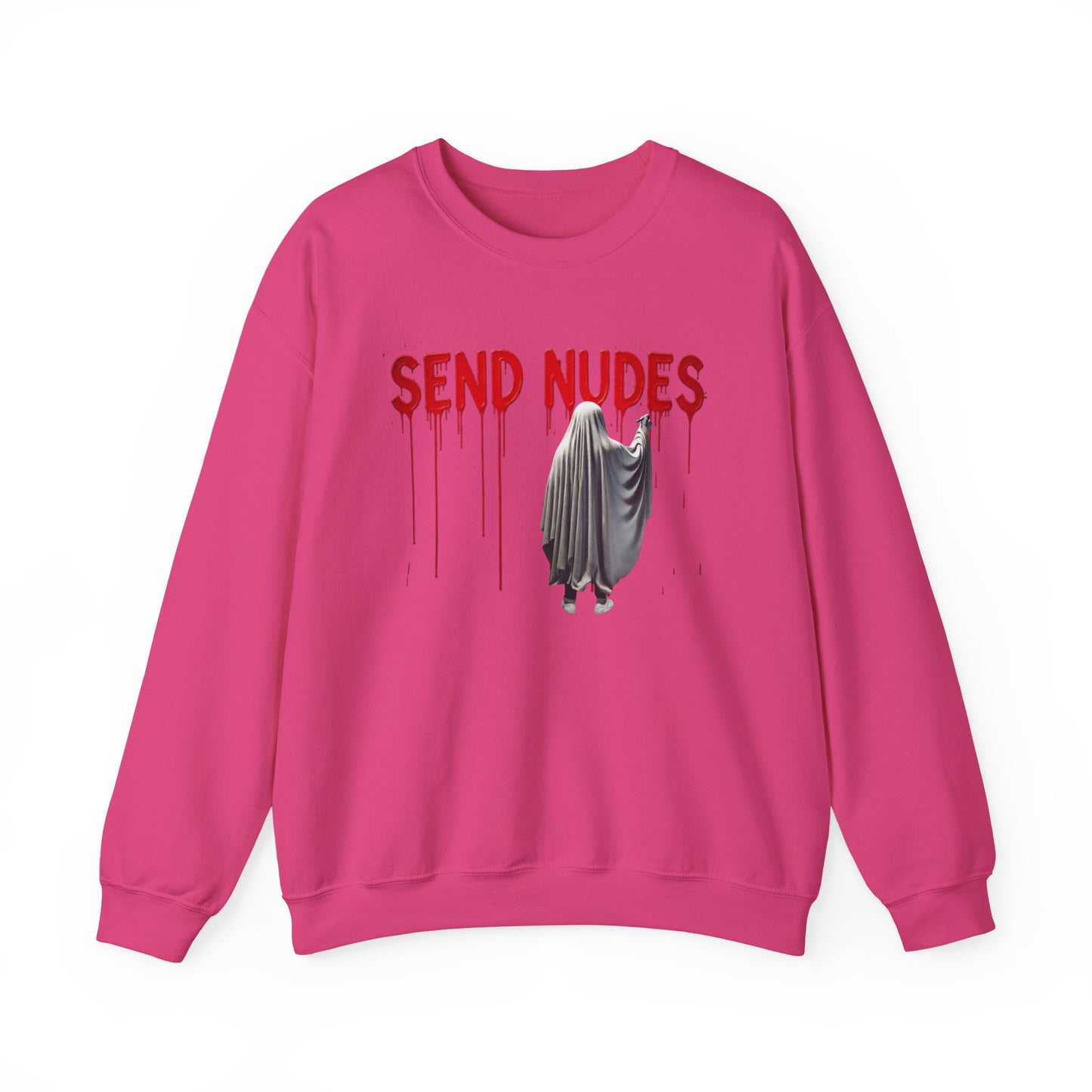 "Send Nudes" Ghost Sweatshirt | Funny Halloween Crewneck | Edgy Meme Sweater | Spooky Season Apparel