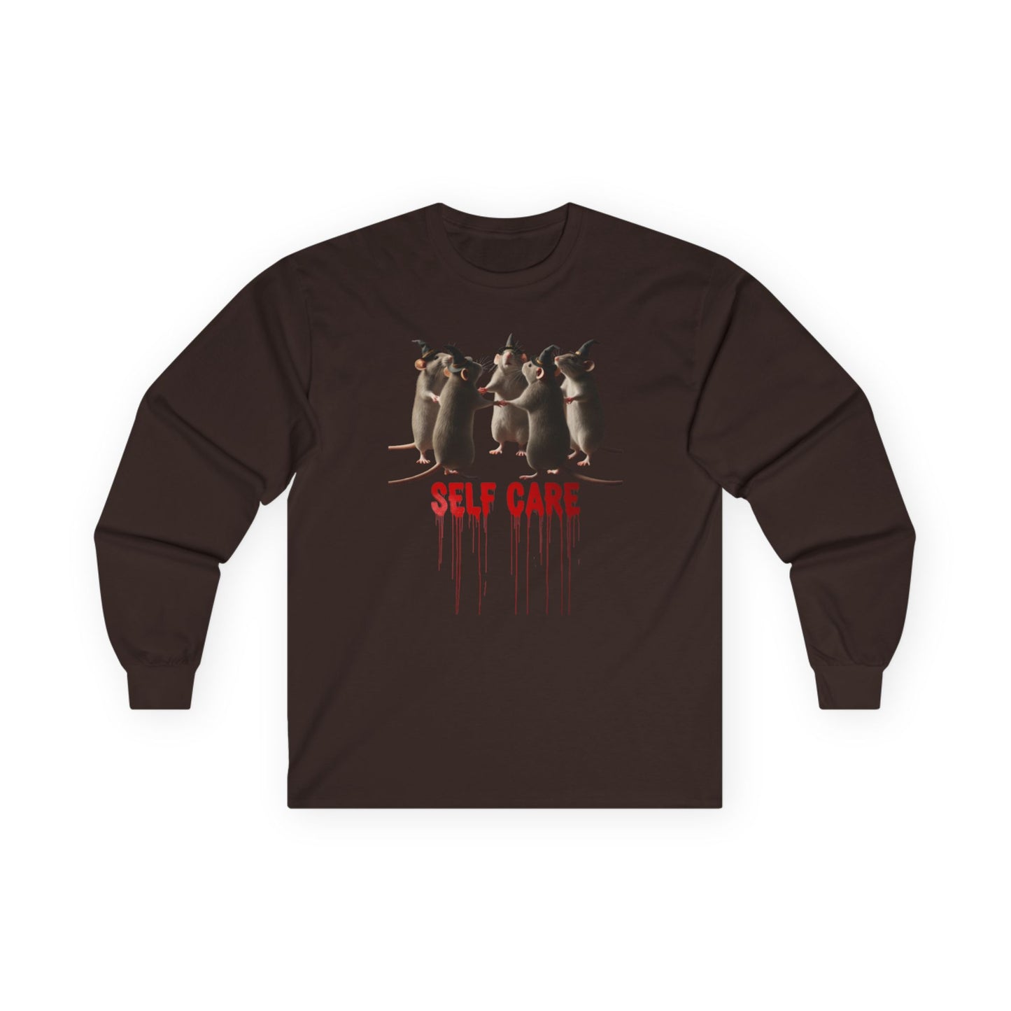 "Self Care" Witchy Rats Long Sleeve Shirt | Funny Dark Humor Tee | Goblincore Spooky Season Apparel | Ironic Rat Cult Gift